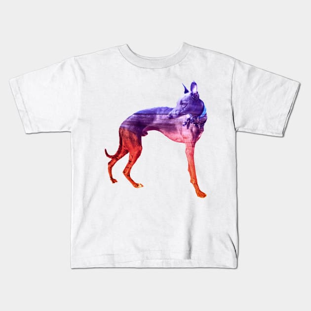 Purple & Red Waves Whippet Kids T-Shirt by AmyHuntPhotos